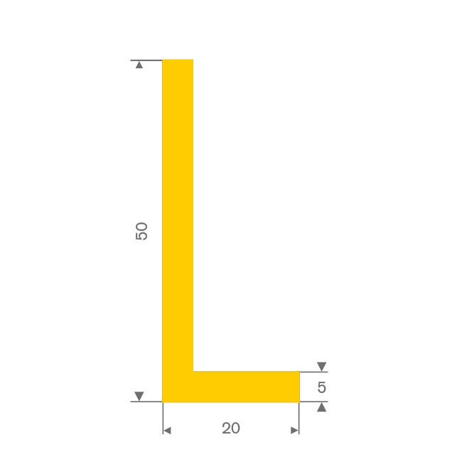 Volrubber hoekprofiel geel BxH= 20x50mm (L=25m)