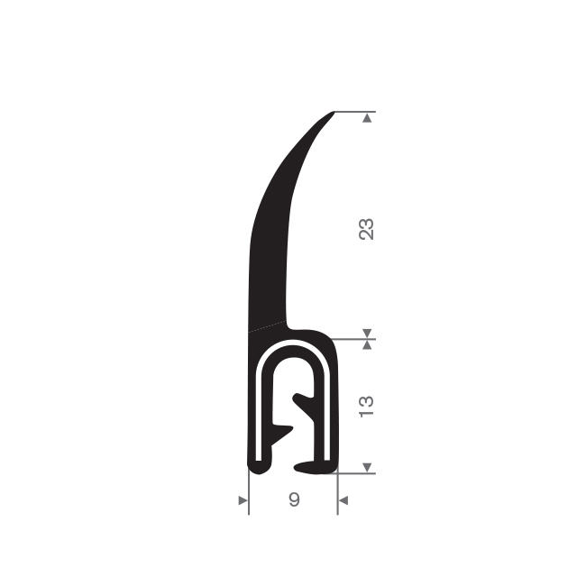 Volrubber klemprofiel 1,5-4mm / BxH=9x36mm (L=30m)