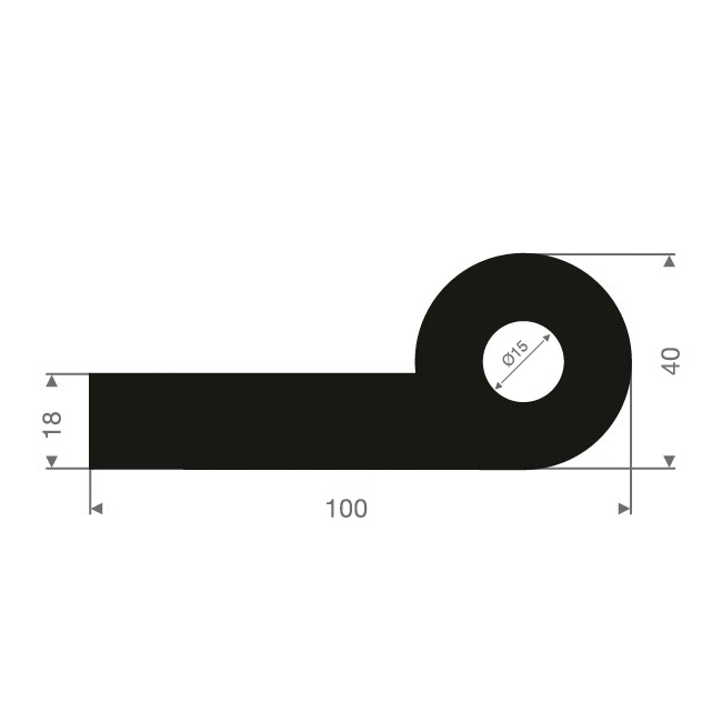 Volrubber kraalprofiel BxH=100x40mm (L=15m)