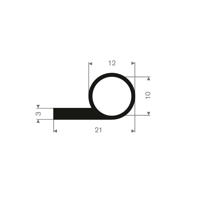 Volrubber kraalprofiel BxH= 21x12mm (L=50m)