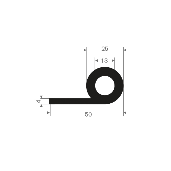 Volrubber kraalprofiel BxH= 50x25mm (L=25m)