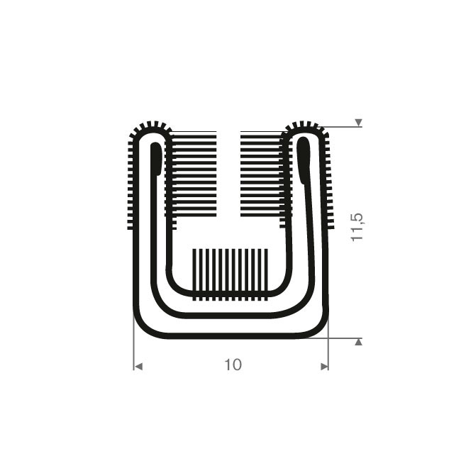 Volrubber met metaal raamloopprofiel BxH=10x11,5mm (L=2m)