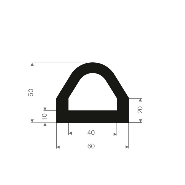 Volrubber stootprofiel 60x50mm (L=5m)