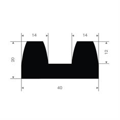 Volrubber stootprofiel BxH= 40x20mm (L=25m)
