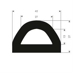 Volrubber stootprofiel BxH=42x27mm (L=20m)