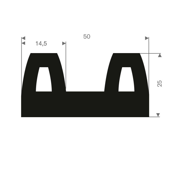 Volrubber stootprofiel BxH=50x25mm (L=20m)