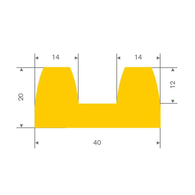 Volrubber stootprofiel geel BxH= 40x20mm (L=20m)