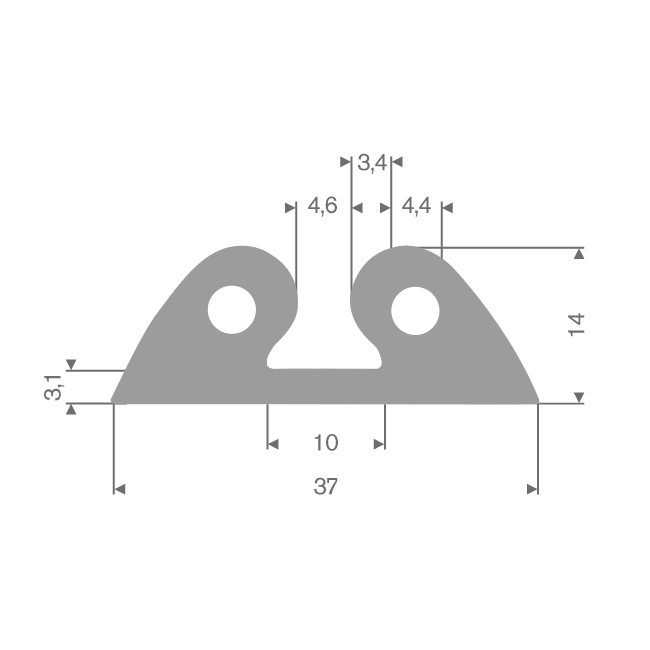 Volrubber stootprofiel grijs BxH=37x14mm (L=25m)