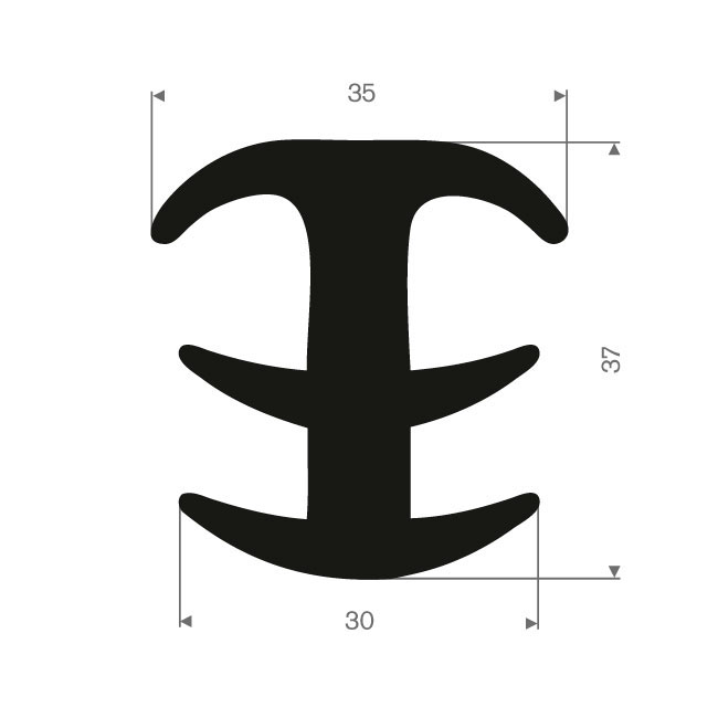 Volrubber T-profiel BxH= 35x37mm (L=25m)