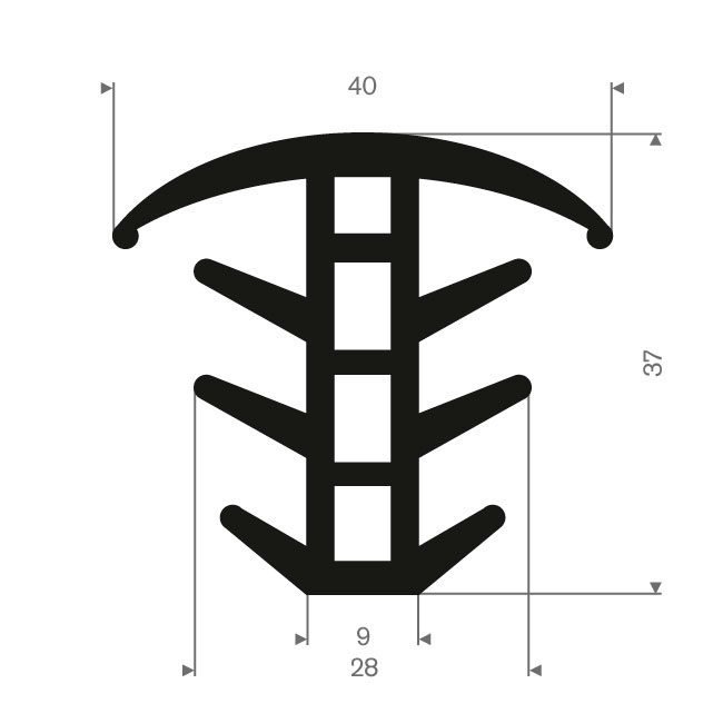 Volrubber T-profiel BxH=40x37mm (L=25m)