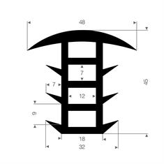 Volrubber T-profiel BxH=48x45mm (L=25m)