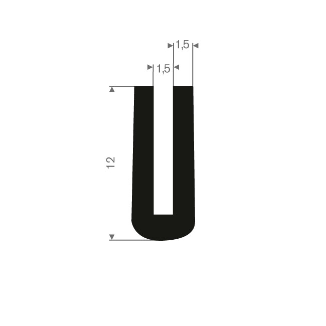 Volrubber U-profiel 1,5mm / BxH=4,5x12mm (L=100m)