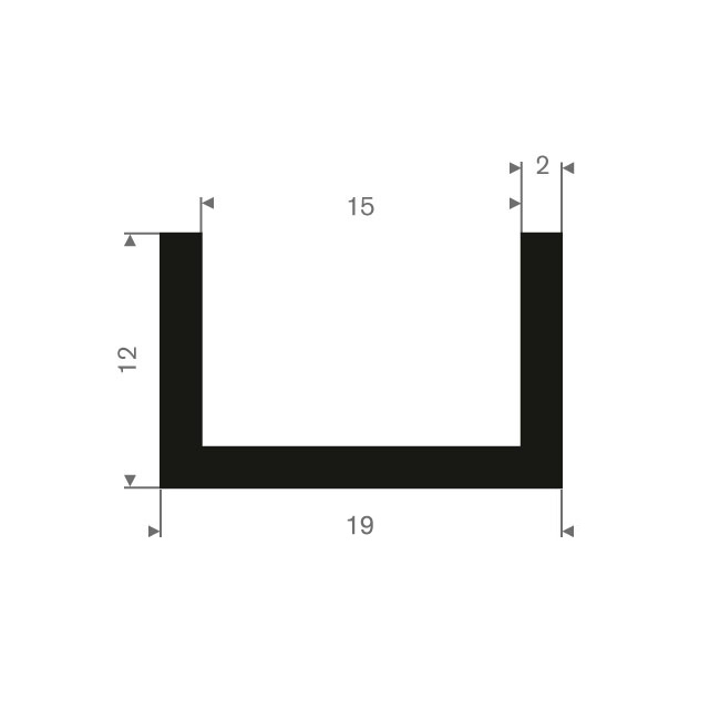 Volrubber U-profiel 15mm / BxH= 19x12mm (L=50m)