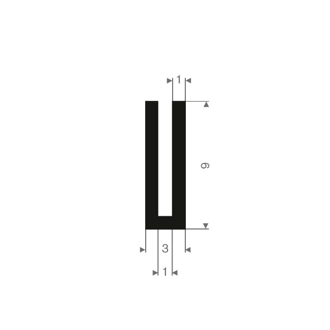 Volrubber U-profiel 1mm / BxH=3x9mm (L=200m)