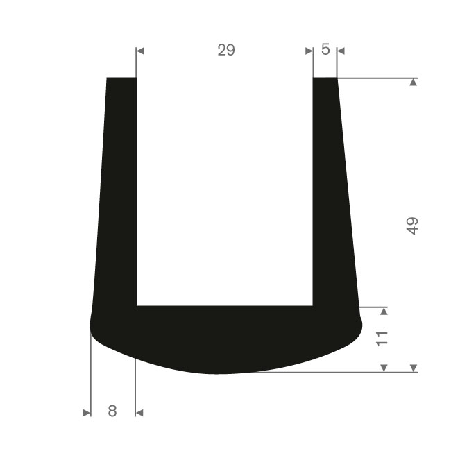 Volrubber U-profiel 29mm / BxH=39x49mm (L=25m)