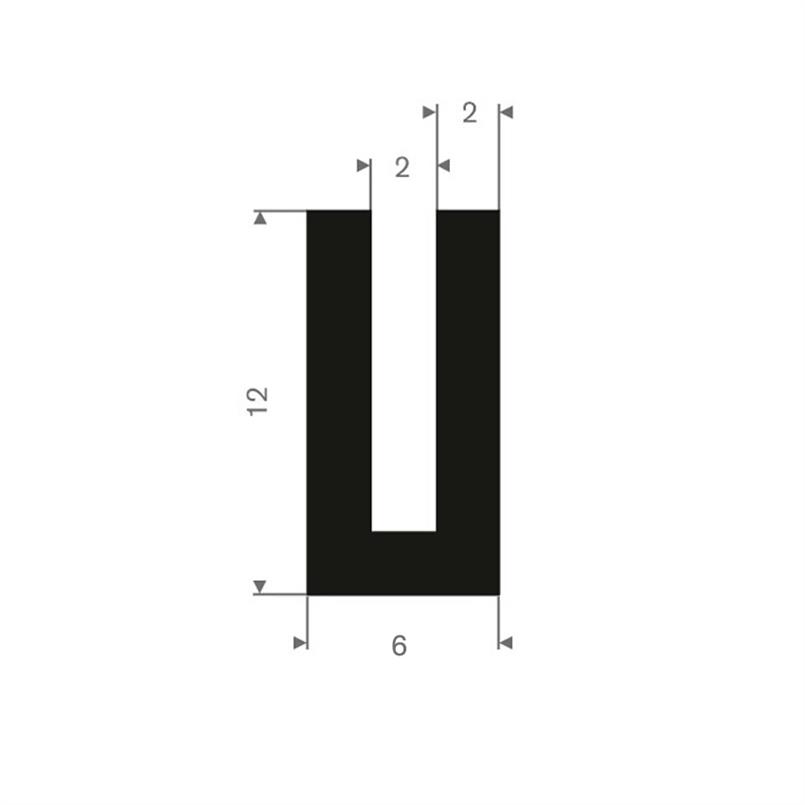 Volrubber U-profiel 2mm / BxH=6x12mm (L=50m)