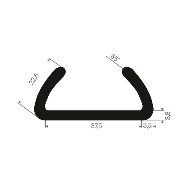 Volrubber U-profiel 37mm / BxH= 43,8x22,5mm (L=50m)