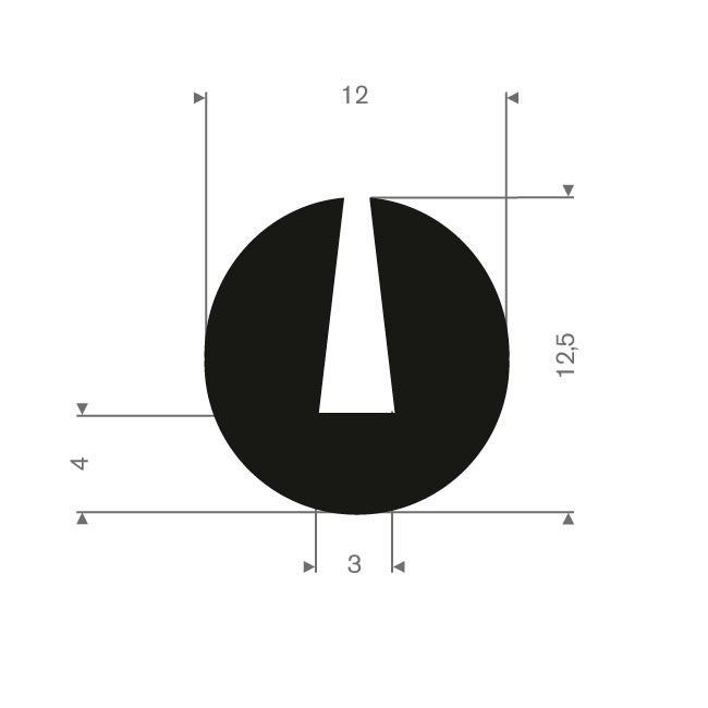 Volrubber U-profiel 3mm / BxH=12,5x12,5mm (L=100m)