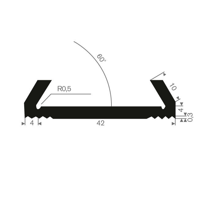 Volrubber U-profiel 42mm / BxH= 46x14,3mm (L=50m)