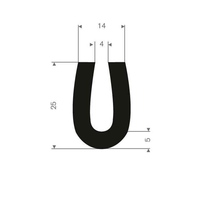 Volrubber U-profiel 4mm / BxH=14x25mm (L=30m)