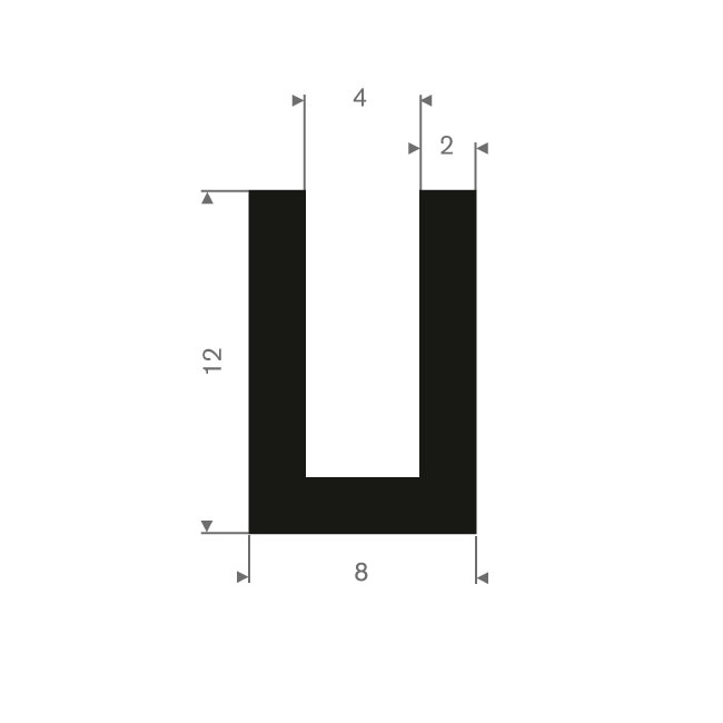 Volrubber U-profiel 4mm / BxH=8x12mm (L=50m)