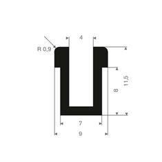 Volrubber U-profiel 4mm / BxH=9x11,5mm (L=30m)