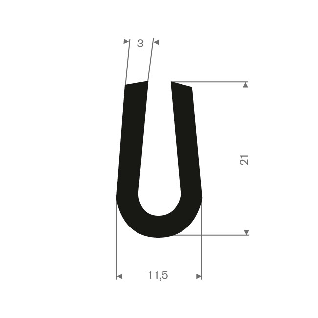 Volrubber U-profiel 5,5mm / BxH=11,5x21mm (L=50m)