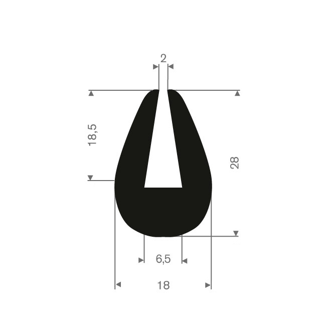 Volrubber U-profiel 6,5mm /BxH=18x28mm (L=50m)