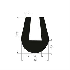 Volrubber U-profiel 6mm / BxH= 12x15,7mm (L=50m)