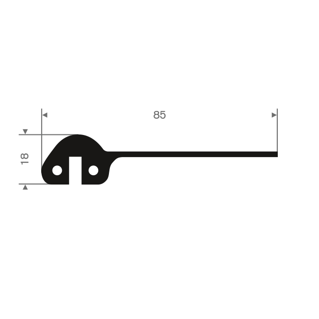 Volrubber U-profiel 85mm / BxH=85x18mm (L=25m)