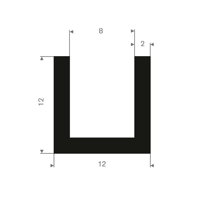 Volrubber U-profiel 8mm / BxH=12x12mm | Rubbermagazijn