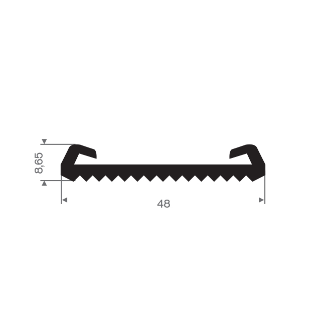 Volrubber U-profiel BxH=48x8,65mm (L=25m)