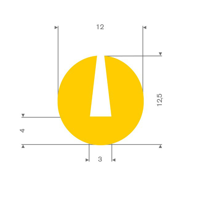 Volrubber U-profiel geel 3mm / BxH=12,5x12,5mm (L=100m)