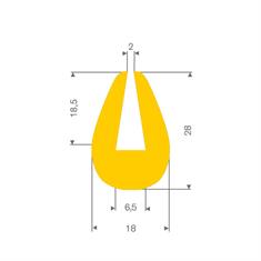 Volrubber U-profiel geel 6,5mm /BxH=18x28mm (L=25m)
