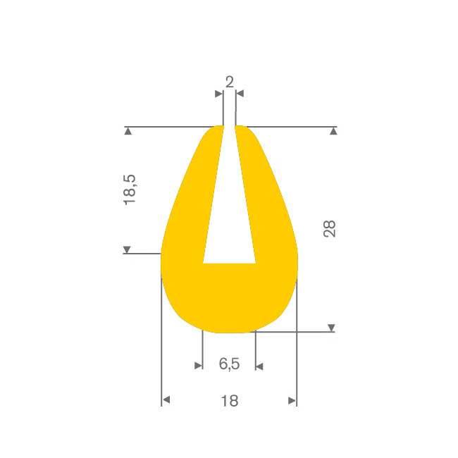 Volrubber U-profiel geel 6,5mm /BxH=18x28mm (L=25m)