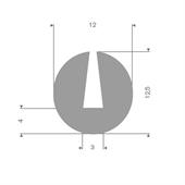 Volrubber U-profiel grijs 3mm / BxH=12,5x12,5mm