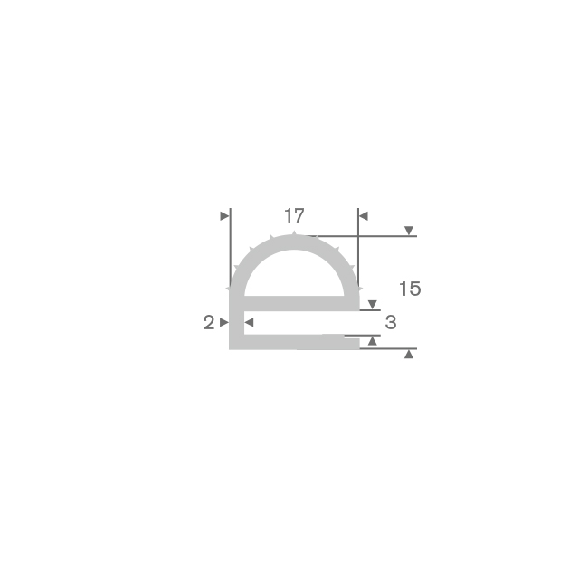 Volrubber U-profiel lichtgrijs voor koelkast BxH=17x15mm (L=30m)