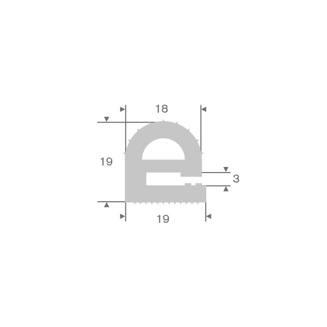 Volrubber U-profiel lichtgrijs voor koelkast BxH=19x19mm (L=25m)